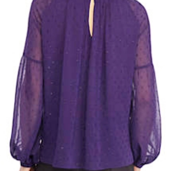 Michael Kors Purple Shimmer Cut Swiss Dot Peasant Top - Picture 3 of 15